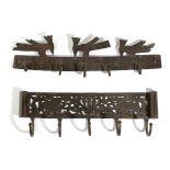 TWO FOLK ART IRON WALL RACKS LATE 19TH CENTURY one decorated with birds, the other with pierced