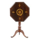 NAVAL INTEREST. AN EXOTIC HARDWOOD TRIPOD TABLE 19TH CENTURY the octagonal tilt-top inlaid with cube