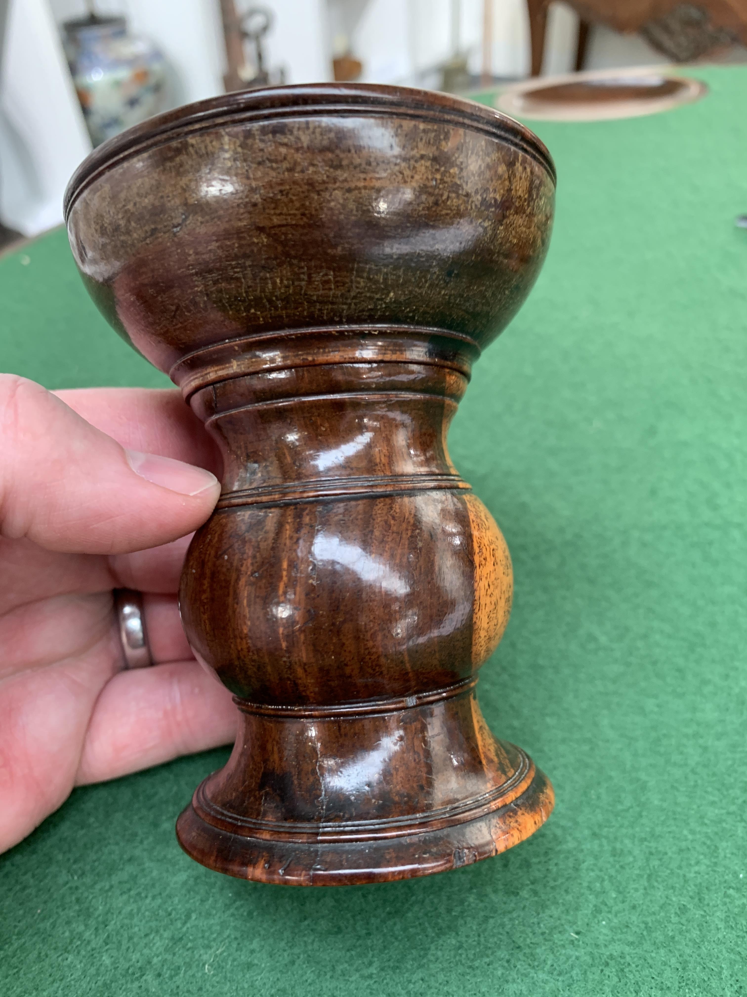 THREE TREEN LIGNUM VITAE POUNCE POTS LATE 18TH / EARLY 19TH CENTURY each with a flared pierced - Image 14 of 18