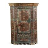 A FOLK ART PAINTED PINE MARRIAGE ARMOIRE POSSIBLY TYROLEAN, 19TH CENTURY painted with panels of urns