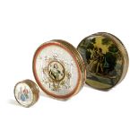 THREE FRENCH CARD AND REVERSE GLASS CONFECTIONERY BONBON BOXES C.1840-60 with brass mounts, one