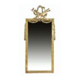 A FRENCH GILTWOOD WALL MIRROR IN LOUIS XVI STYLE 18TH CENTURY ELEMENTS AND LATER the later