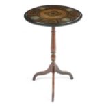 DANISH TRIPOD TABLE 19TH CENTURY AND ASSCOIATED the circular ebonised and painted top decorated with