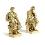 A PAIR OF GILT BRONZE GRAND TOUR FIGURES OF LORENZO AND GIULIANO MEDICI AFTER MICHELANGELO (