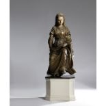 A FRENCH GILTWOOD AND POLYCHROME FIGURE OF THE VIRGIN MARY 16TH / 17TH CENTURY AND LATER mounted