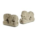 A PAIR OF CARVED STONE MODELS OF LIONS POSSIBLY 16TH CENTURY each with a flowing mane (2) 18.8cm