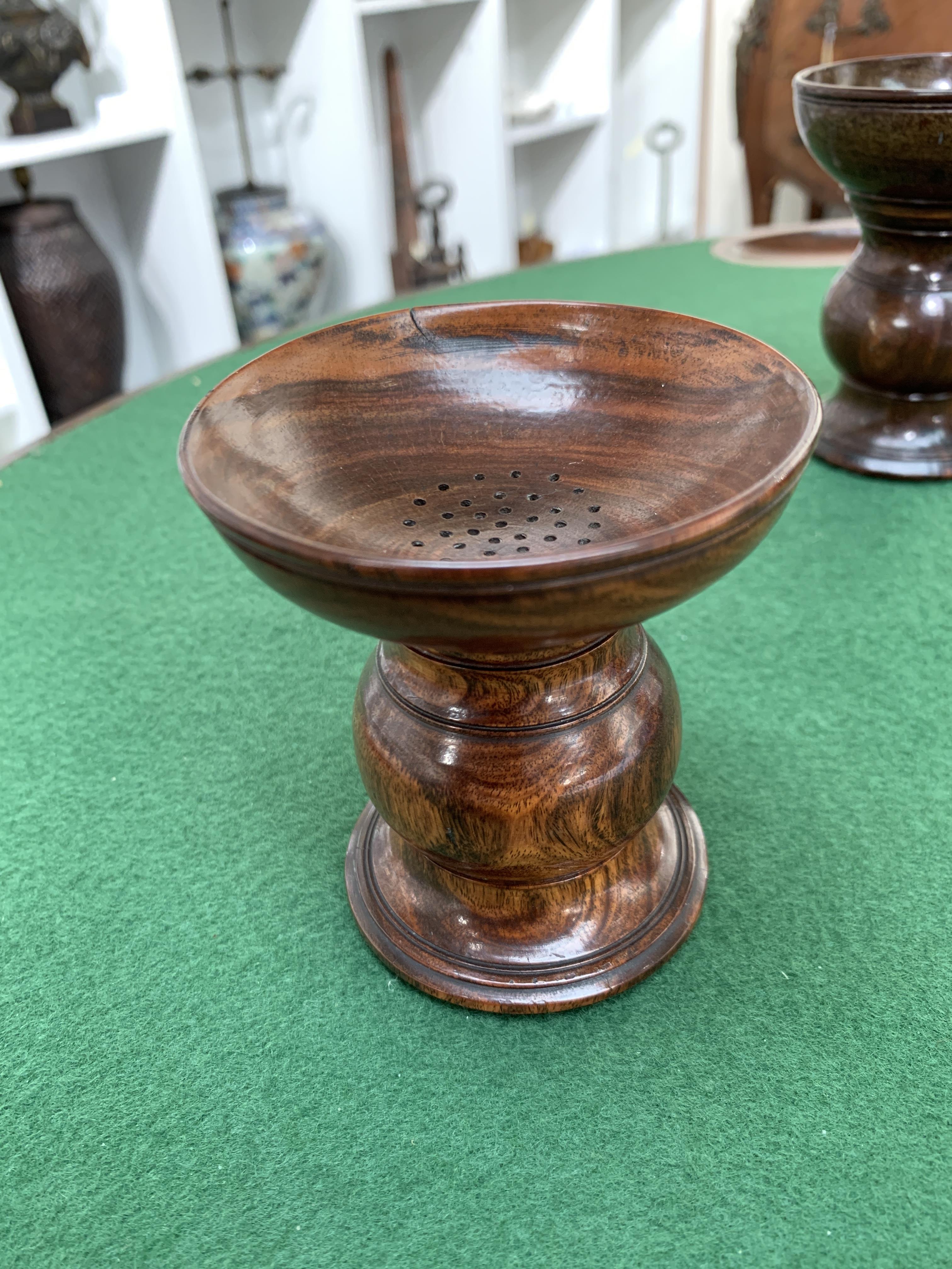 THREE TREEN LIGNUM VITAE POUNCE POTS LATE 18TH / EARLY 19TH CENTURY each with a flared pierced - Image 9 of 18