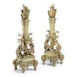 A PAIR OF GILT BRONZE CHENETS IN LOUIS XVI STYLE 19TH CENTURY in the form of a quiver of arrows