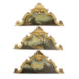 THREE ITALIAN PAINTED AND GILTWOOD OVERDOORS IN ROCOCO STYLE EARLY 20TH CENTURY each painted with