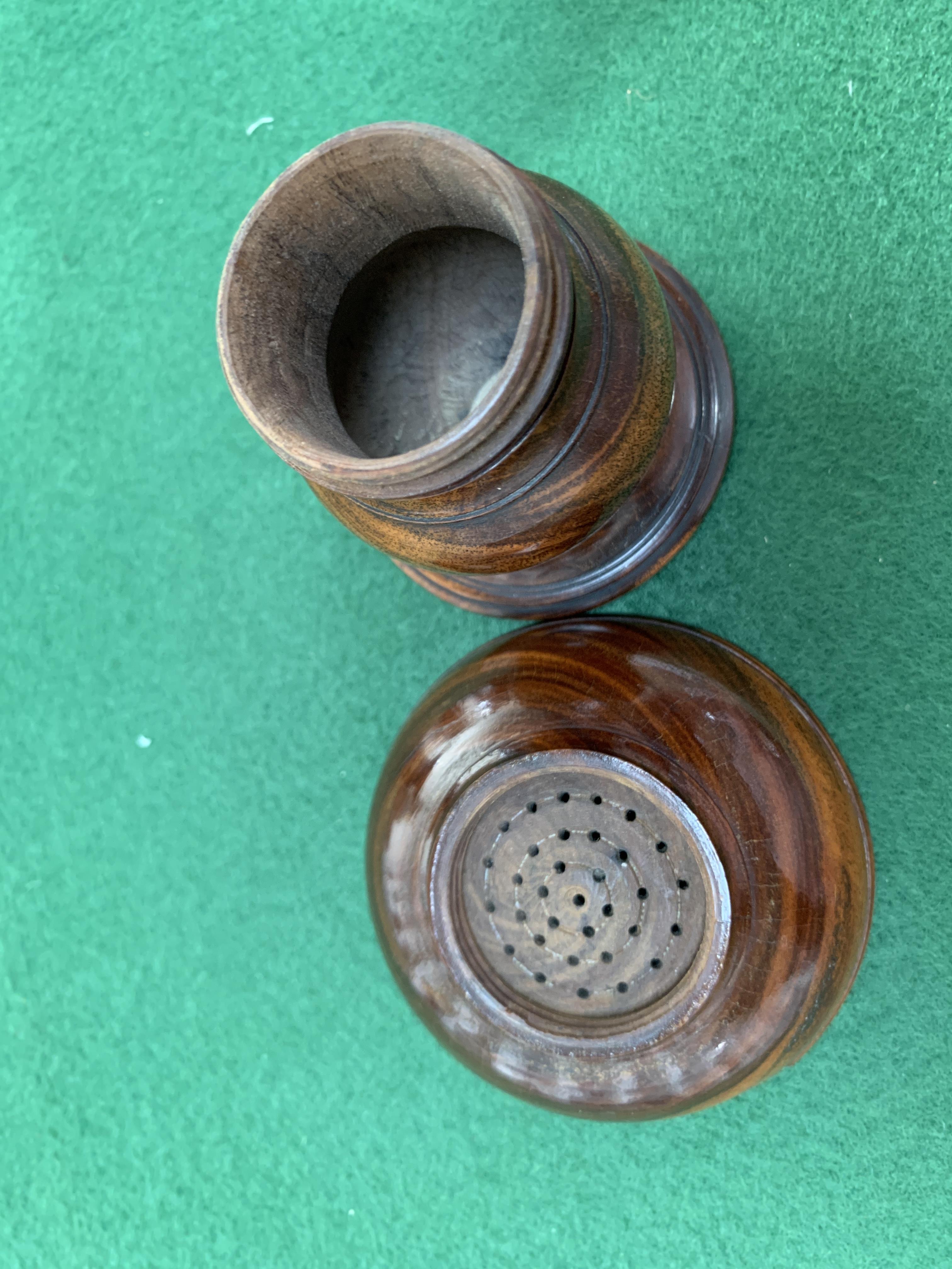 THREE TREEN LIGNUM VITAE POUNCE POTS LATE 18TH / EARLY 19TH CENTURY each with a flared pierced - Image 12 of 18