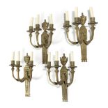 A SET OF FOUR ORMOLU WALL LIGHTS IN LOUIS XVI STYLE LATE 19TH / EARLY 20TH CENTURY each with a