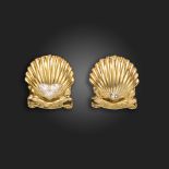 Two diamond-set gold service award studs by Cartier, for 25 and 35 years service, each designed as a