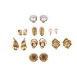 Eight pairs of earrings, including a pair of gold a diamond stylised leaf earrings by Pomellato, 3cm