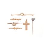 A small quantity of jewellery items, including a 19th century seed-pearl gold cruciform pendant, a