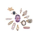 13 gem-set gold rings, including a sapphire and diamond cluster ring, an opal and diamond cluster