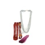 λ Four gem-set necklaces, set with faceted beads including ruby, citrine, garnet, aquamarine and cor