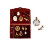 A quantity of jewellery, including; a Victorian gold brooch, centred with a diamond with locket