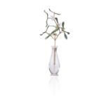 A gem-set model of a sprig of mistletoe, with white jade berries, nephrite leaves, gold stem, the