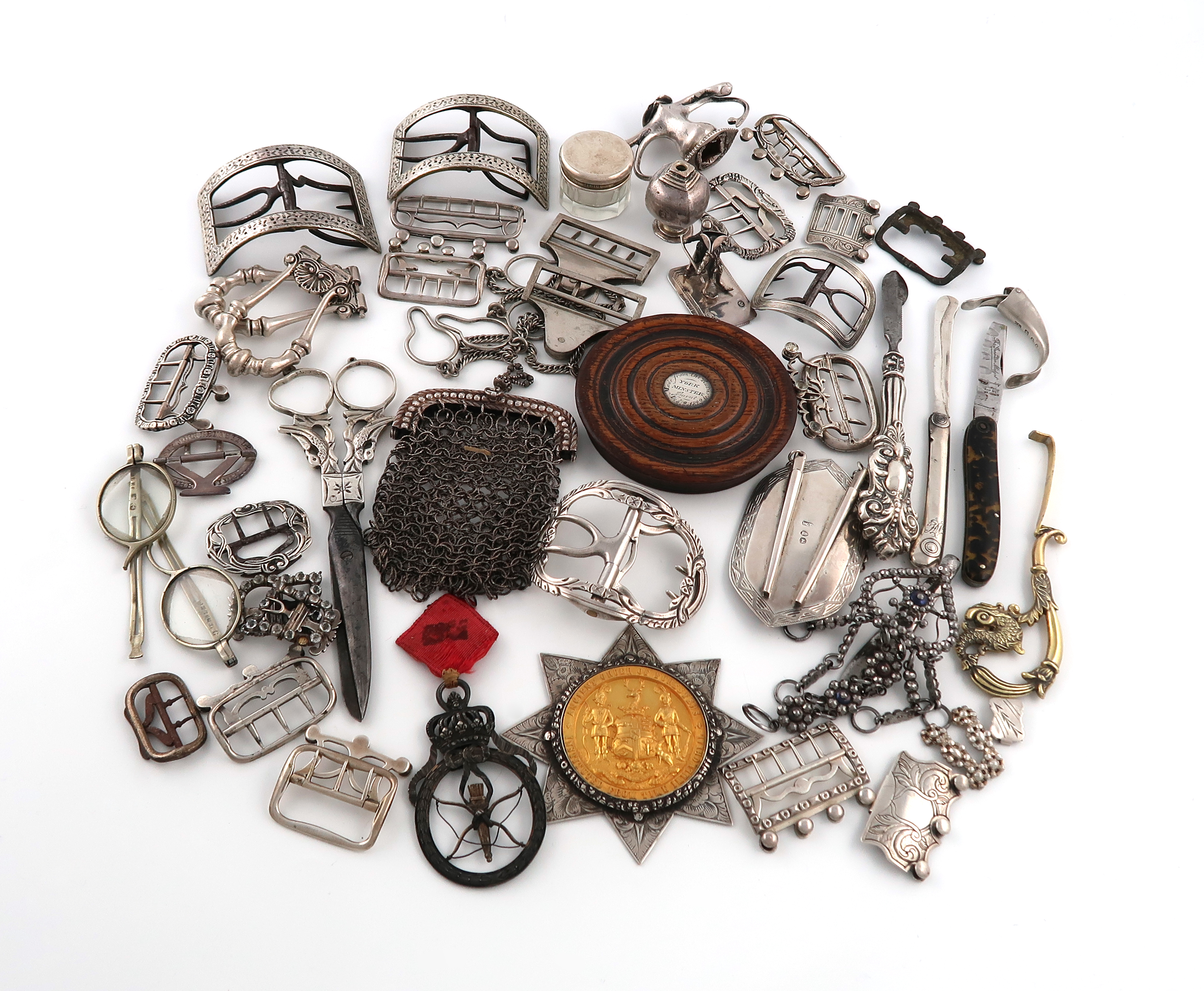 λA mixed lot of objects of vertu, comprising silver items: a Victorian Ancient Order of Foresters