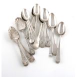 A collection of fifteen antique silver tablespoons, various patterns, dates and makers, including