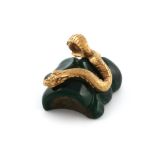 A French gilt-metal snake paper weight, by Odiot, Paris, early 20th century, mounted on a