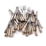 A large collection of silver-handled table knives, various dates, makers and patterns, plus a