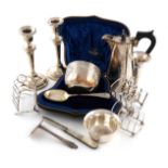 A mixed lot of silver items, various dates and makers, comprising: a cased Victorian bowl and spoon,