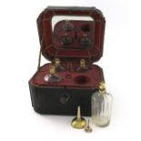 A mid 18th century French silver-gilt travelling perfume set, some wear to marks, comprising: a