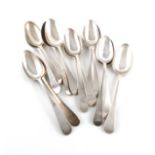 A collection of thirteen antique silver Old English pattern tablespoons, various dates and makers,