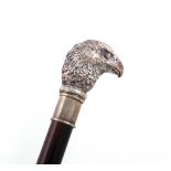 A modern Italian novelty silver walking cane, the handle modelled as an eagle's head, textured