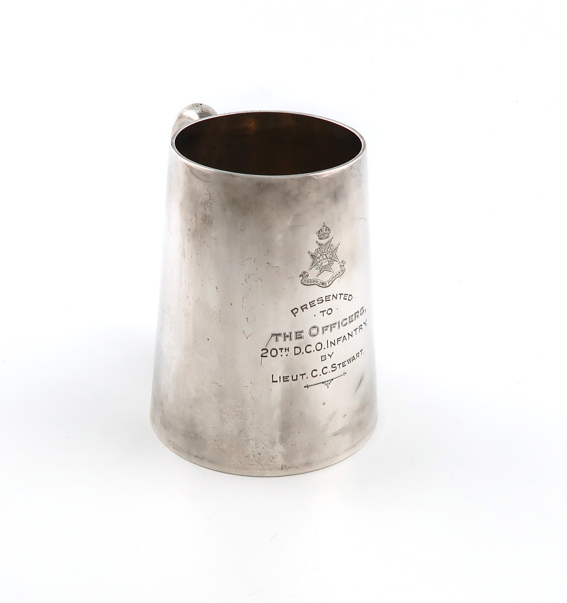 A regimental silver mug, The 20th Duke of Cambridge's Own Infantry (Brownlow's Punjabis), by the