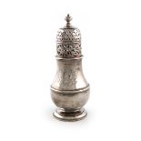 A George I silver caster, by Samuel Welder, London 1715, baluster form, pierced pull-off cover