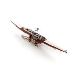 An Italian silver and wood model of a double scull rowing boat, by Sacchetti, with a stand and