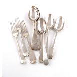 A mixed lot of antique silver flatware, various patterns, dates and makers, comprising: seven