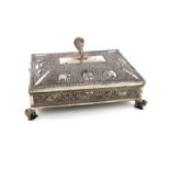 A large Indian presentation metalware casket / cigar box, unmarked, circa 1930, rectangular form,