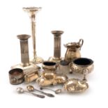 A mixed lot of silver items, various dates and makers, comprising: a pair of Victorian dwarf