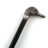An Edwardian novelty silver-mounted parasol, by Henry Davis, London 1907, the handle modelled as a