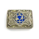 λA mid 18th century presentation parcel-gilt silver snuff box, unmarked, rectangular form, the