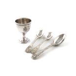 A pair of Victorian Regimental silver Fiddle, Thread and Shell egg spoons, the Madras Artillery,