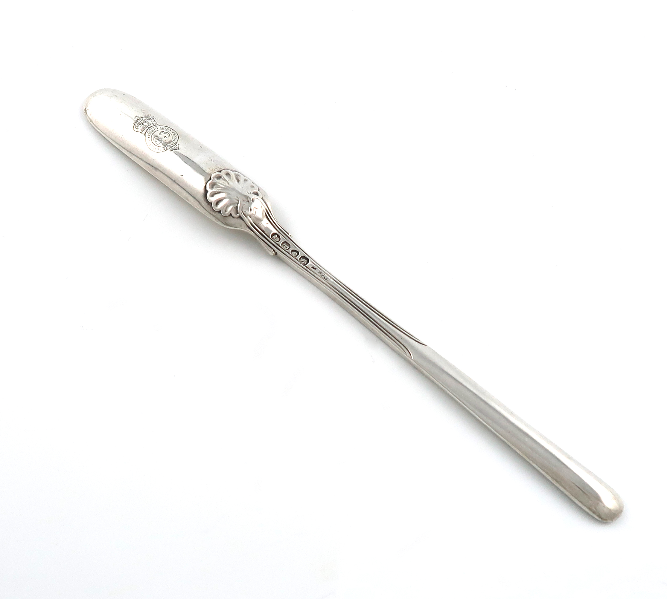 ]#A William IV Regimental silver Fiddle and Thread pattern marrow scoop, 83rd (County of Dublin)