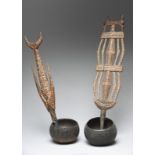Two Admiralty Islands ladles Melanesia both with coconut shell bowls and carved wood handles with
