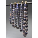 Five trade bead African necklaces chevron glass beads with fibre, the longest 45cm. (5)