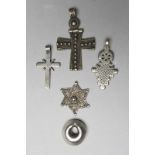 Two Ethiopian Coptic cross pendants silver coloured metal, with attachment loops, 8cm and 6.5cm