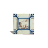 A rare delftware tile, c.1750-75, probably London, painted in manganese with a square panel
