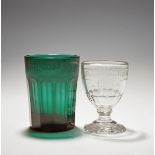A green glass beaker, dated 1831, cut with vertical flutes and inscribed 'BEST HALF' to the rim, and