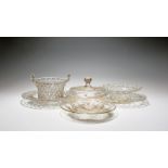 Two glass baskets and stands, late 18th/19th century, one a 'Liege à Traforato' openwork basket, the