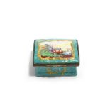 A small South Staffordshire rectangular enamel snuff box, c.1770, the lid painted with a Chinese