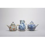 Two Delft teapots and covers, early 18th century, one decorated in red, green and blue with a