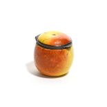 A small enamel fruit bonbonnière, c.1770-90, modelled as an apple decorated with russet patches on a