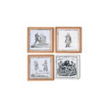 Four Liverpool delftware printed tiles, c.1775-80, printed in black by John Sadler, three with